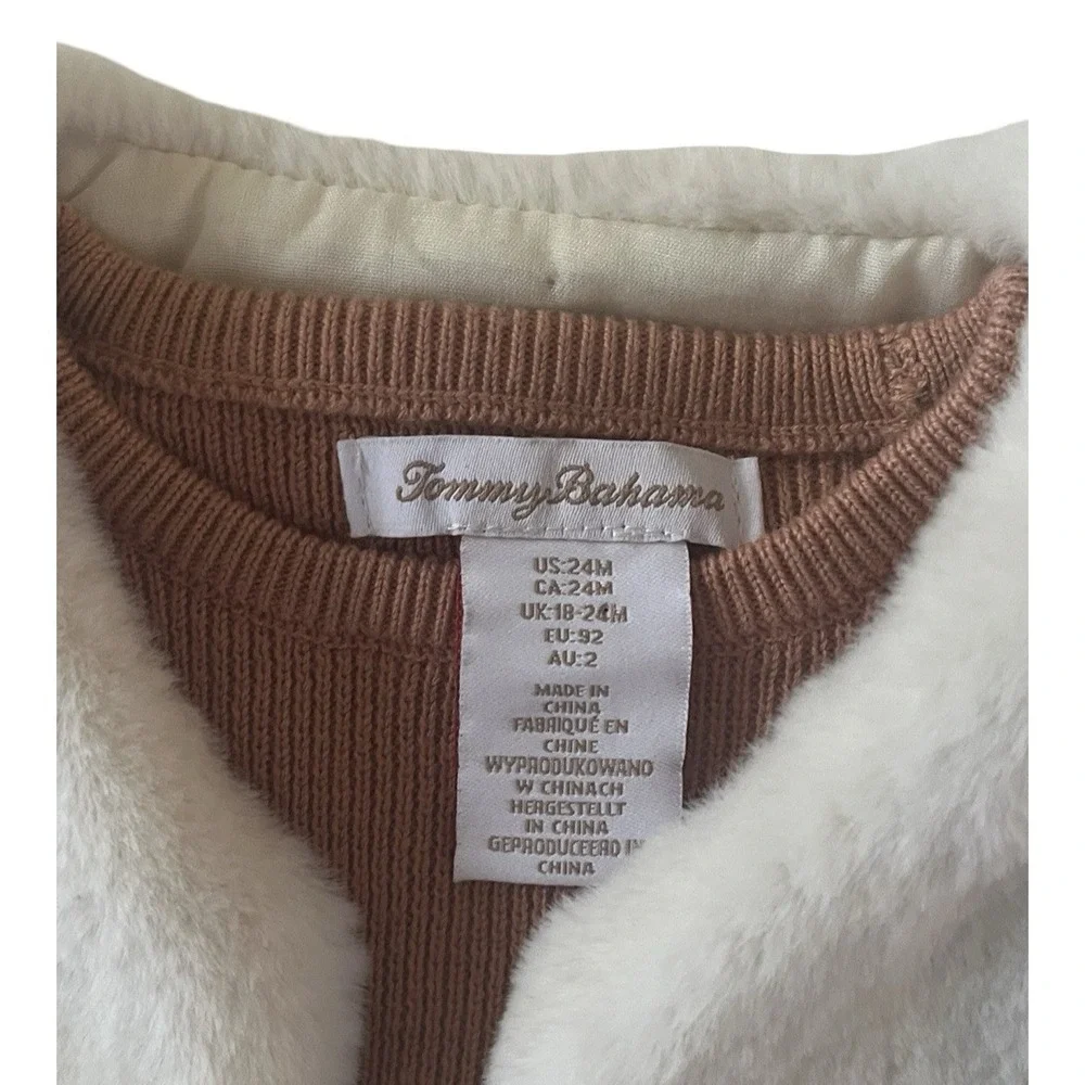 Tommy Bahama Girls Size 24 Month Long Sleeve Shirt Faux Fur Vest Set Brown White